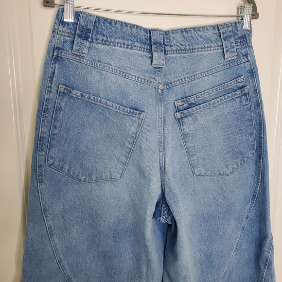 Free People We The Free Good Vibes Dropped Blue Mid Rise Slouchy Wide Leg Jeans - Picture 7 of 10